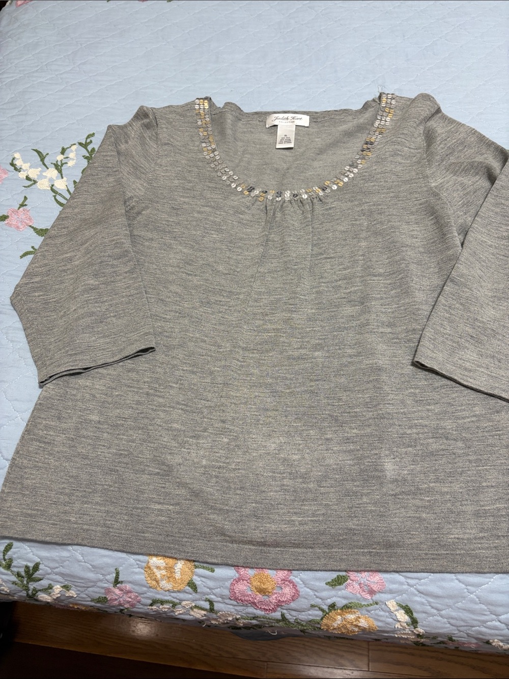 Judith Hart Collection Crop Top Sequins Sweater Grey Pullover PreOwned Size XL